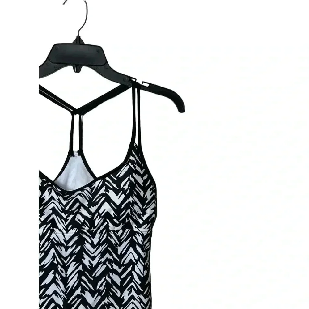 1712. KONA SOL SPAGHETTI STRAP TANKINI SWIMSUIT TOP SIZE SMALL BLACK/WHITE COLOR